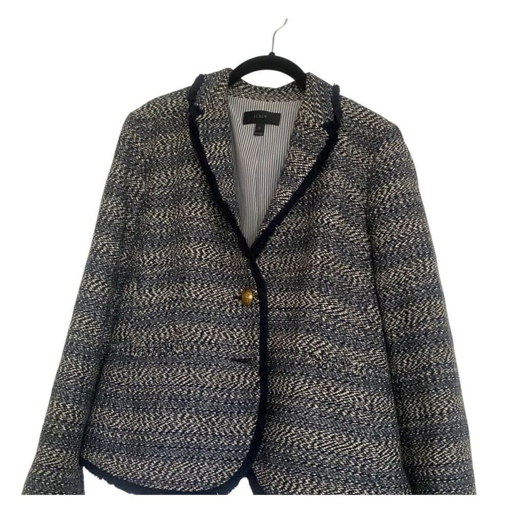 J. Crew Blue Tweed Blazer Tailored Suit Jacket- Size 12 - Picture 2 of 9